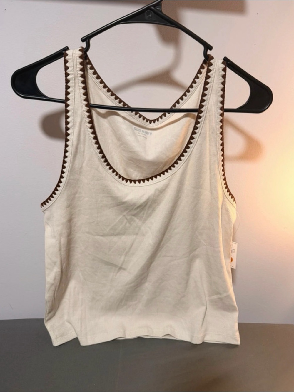 Old Navy Cream Tank with Brown Trim